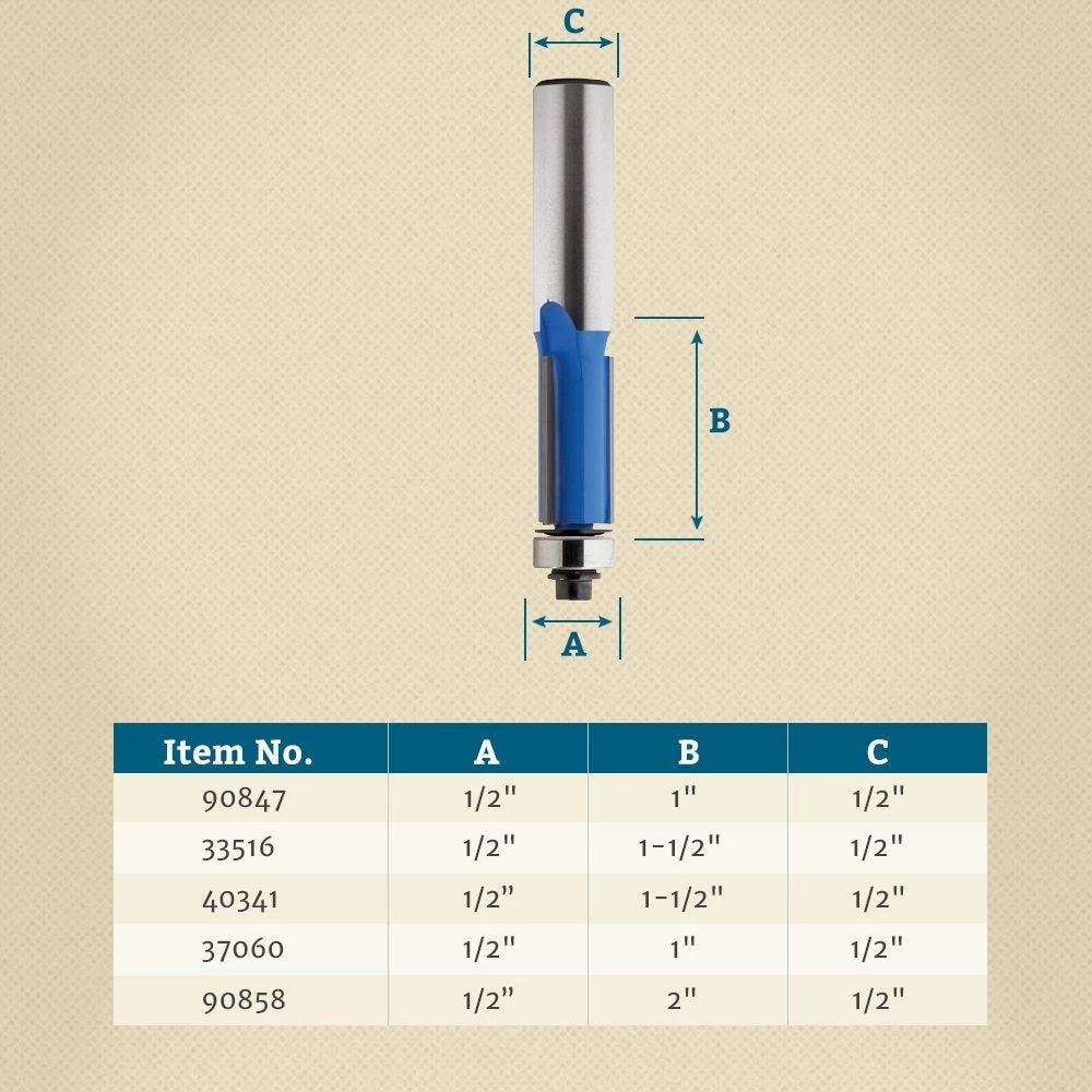 Rockler Piloted Flush Trim Router Bits - 1/2" Shank 4 Rockler Piloted Flush Trim Router Bits - 1/2" Shank - Image 2