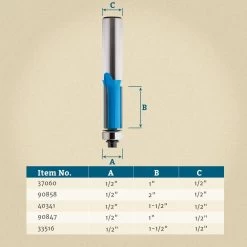 Rockler Piloted Flush Trim Router Bits - 1/2" Shank 10 Rockler Piloted Flush Trim Router Bits - 1/2" Shank -Best Tool Shop 23247