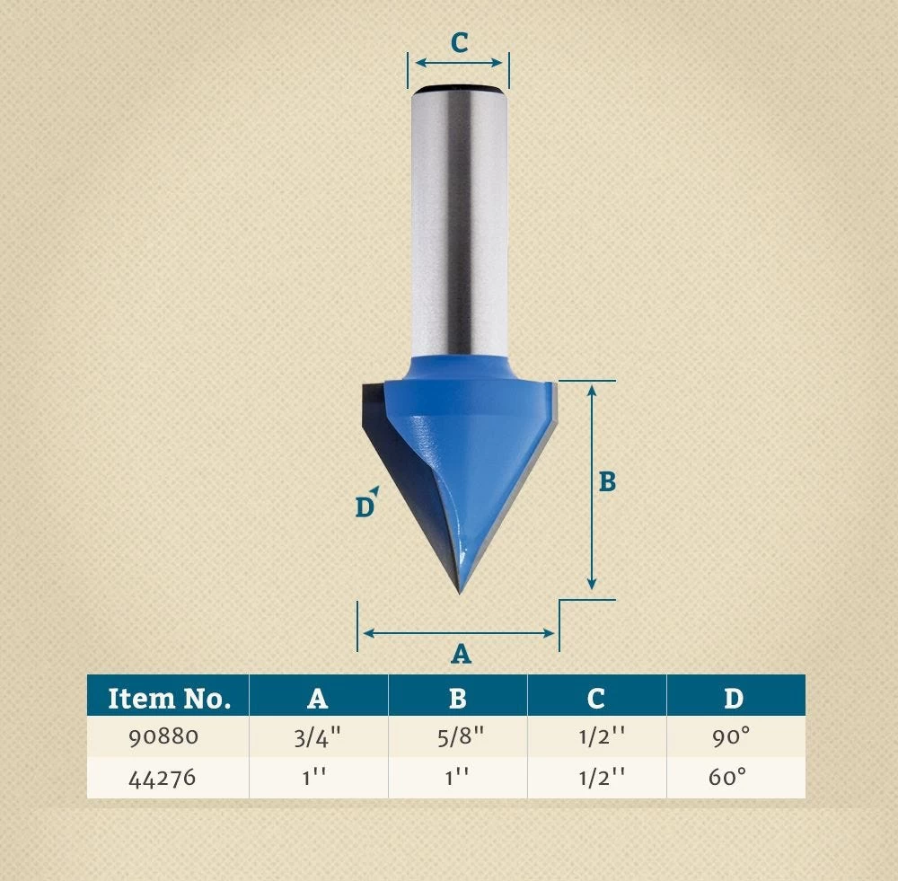 Rockler V-Groove Router Bits - 1/2" Shank 4 Rockler V-Groove Router Bits - 1/2" Shank - Image 2