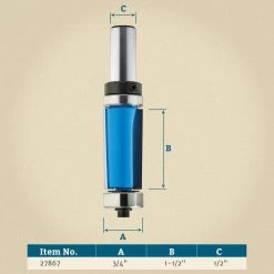 Rockler Double Bearing Shear Flush Trim Router Bit - 3/4" Dia X 1-1/2" H X 1/2" Shank 7 Rockler Double Bearing Shear Flush Trim Router Bit - 3/4" Dia X 1-1/2" H X 1/2" Shank -Best Tool Shop 4651