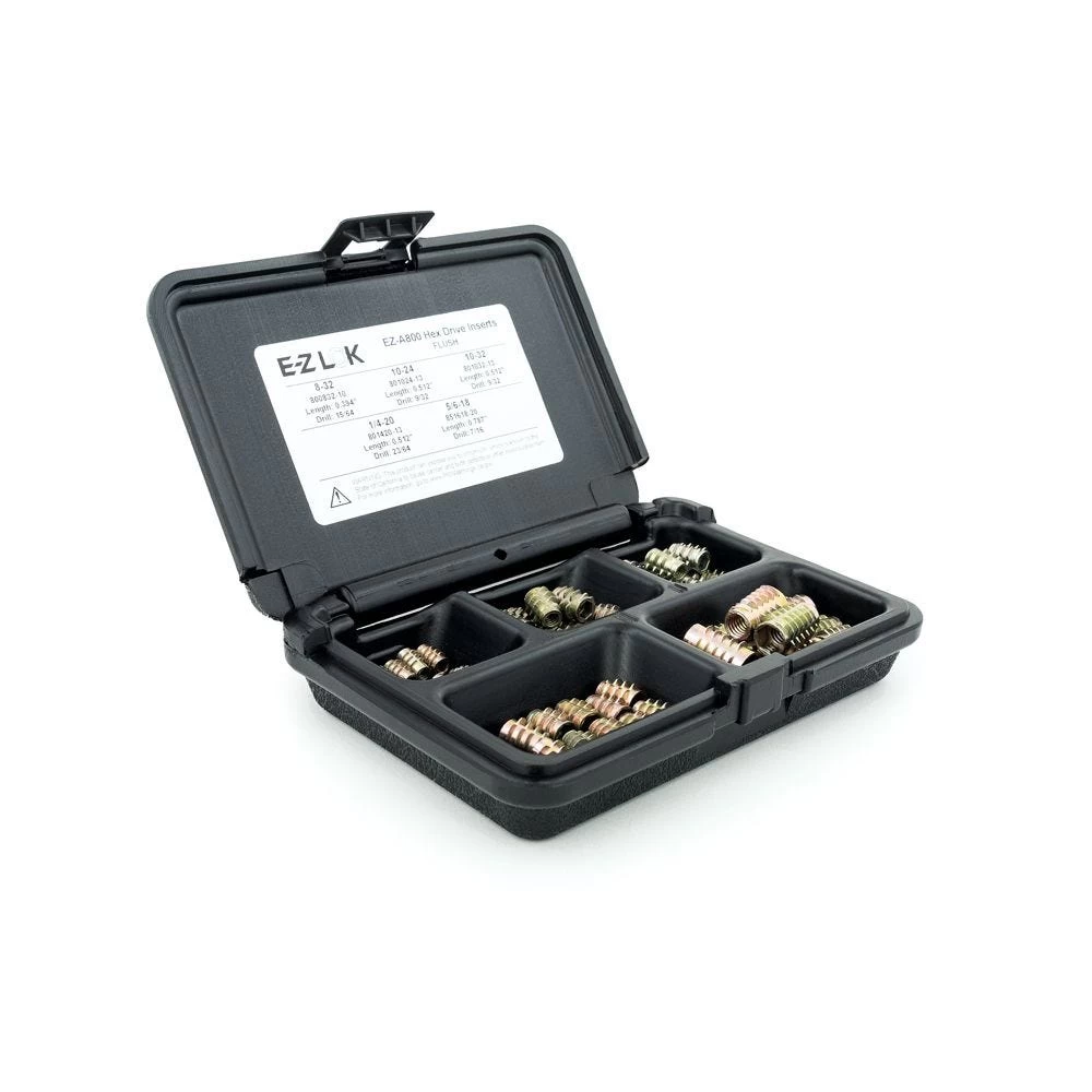 E-Z Hex Threaded Insert Assortment Kit For Soft Wood - Flush - 8-32 To 5/16-18 3 E-Z Hex Threaded Insert Assortment Kit For Soft Wood - Flush - 8-32 To 5/16-18